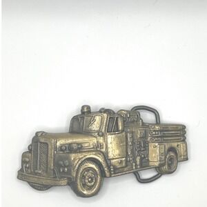FIRETRUCK vintage metal belt buckle nostalgic collector fireman truck vehicle